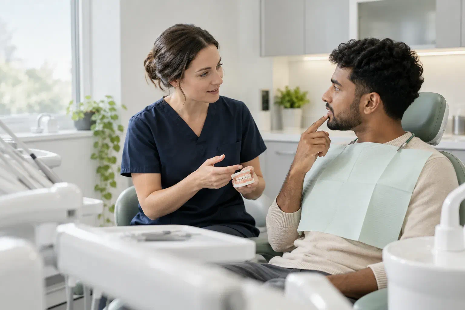 Illustrative conversation about assessing a recently broken tooth