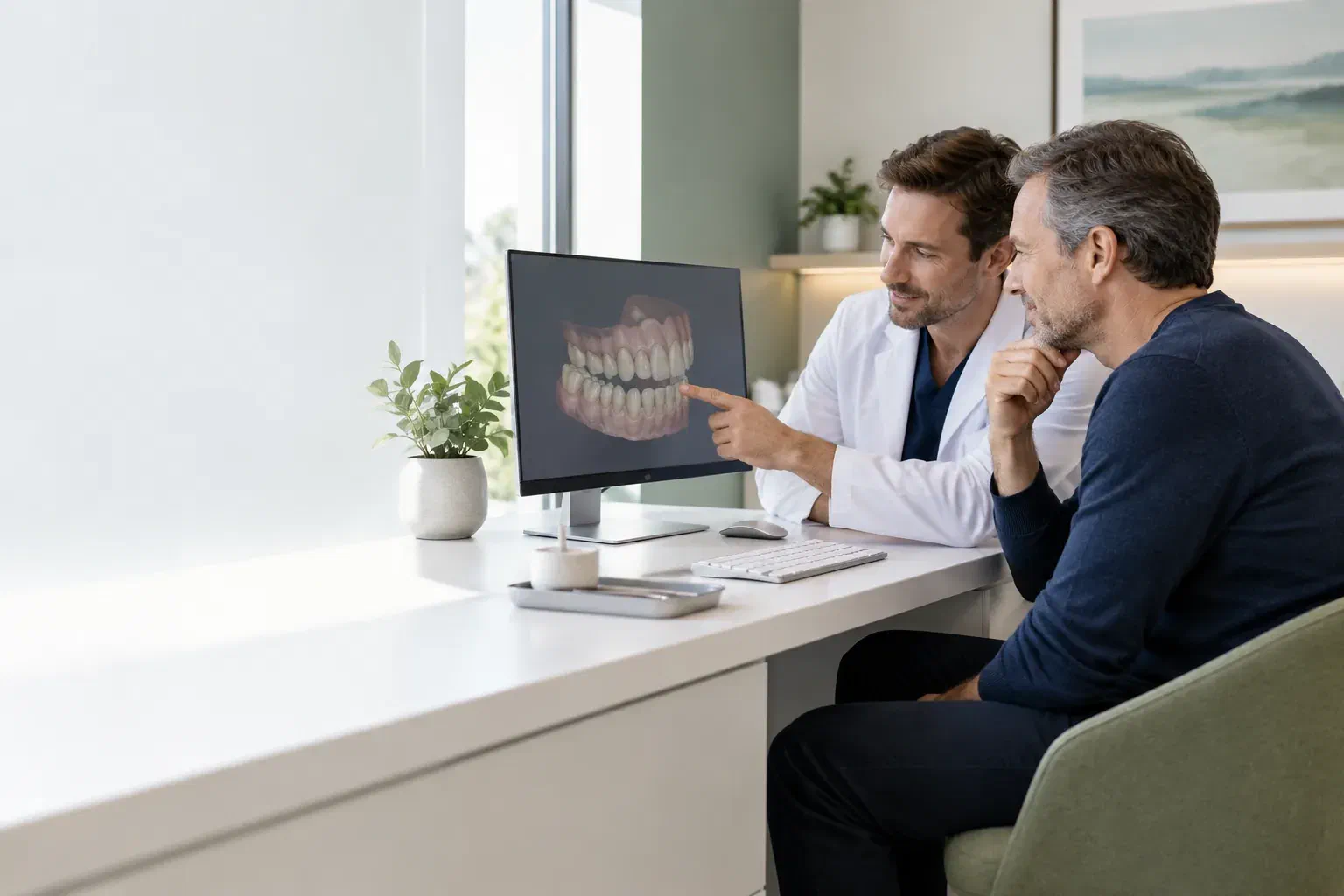 Illustrative consultation about digital planning for a dental implant