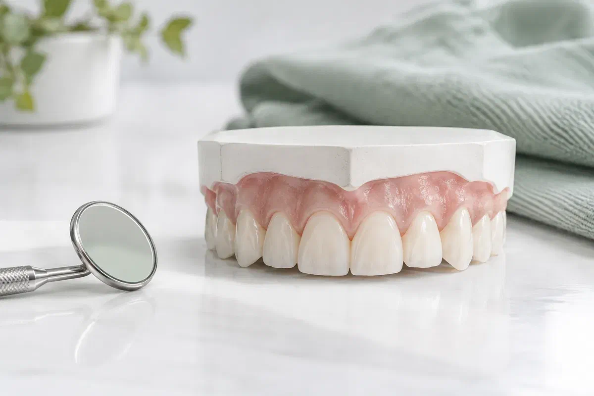 Illustrative teaching model showing modest differences in front-tooth edge lengths