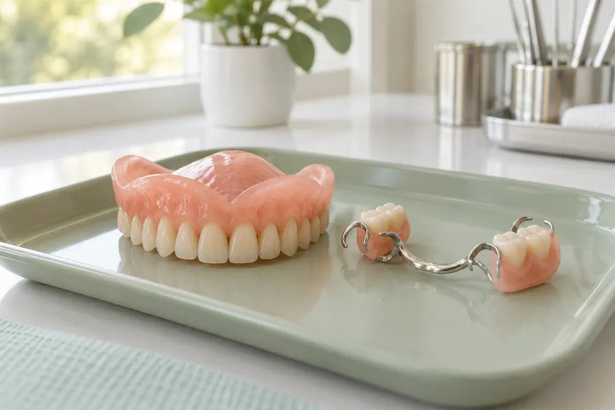 Complete and partial removable dentures displayed as illustrative examples
