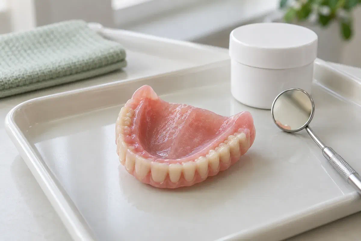 Close view of the inner fitting surface of a removable denture