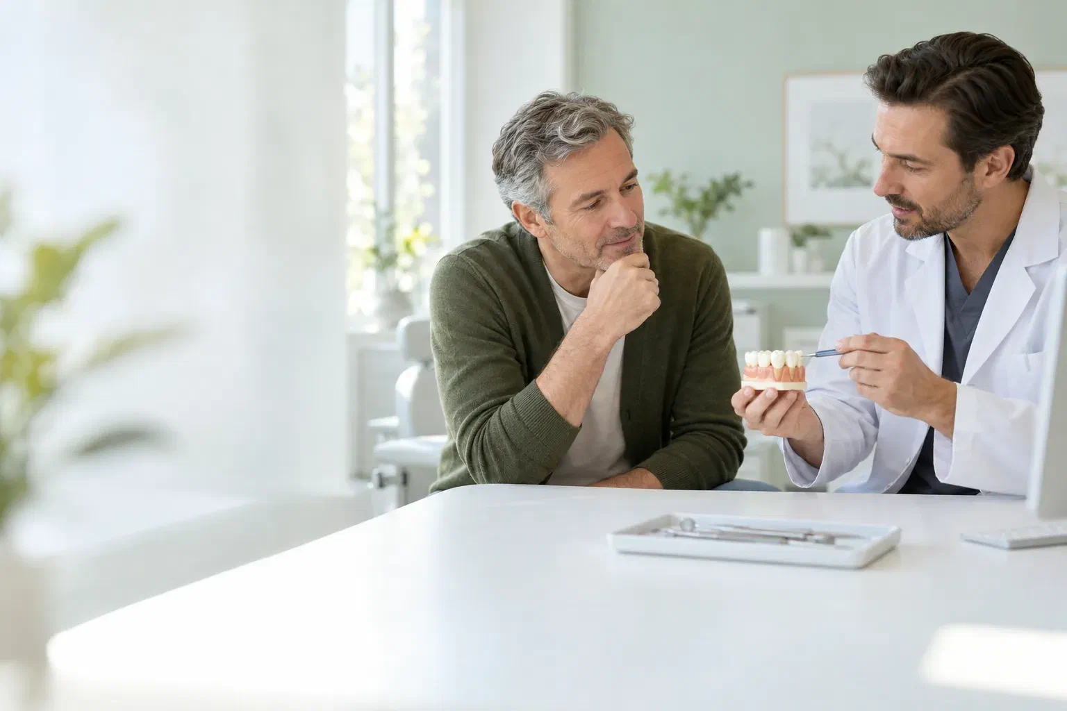Illustrative dental consultation about a newly rough or broken filling