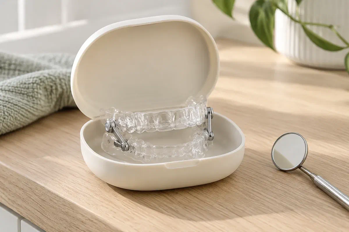 Illustrative connected sleep appliance in an open protective case