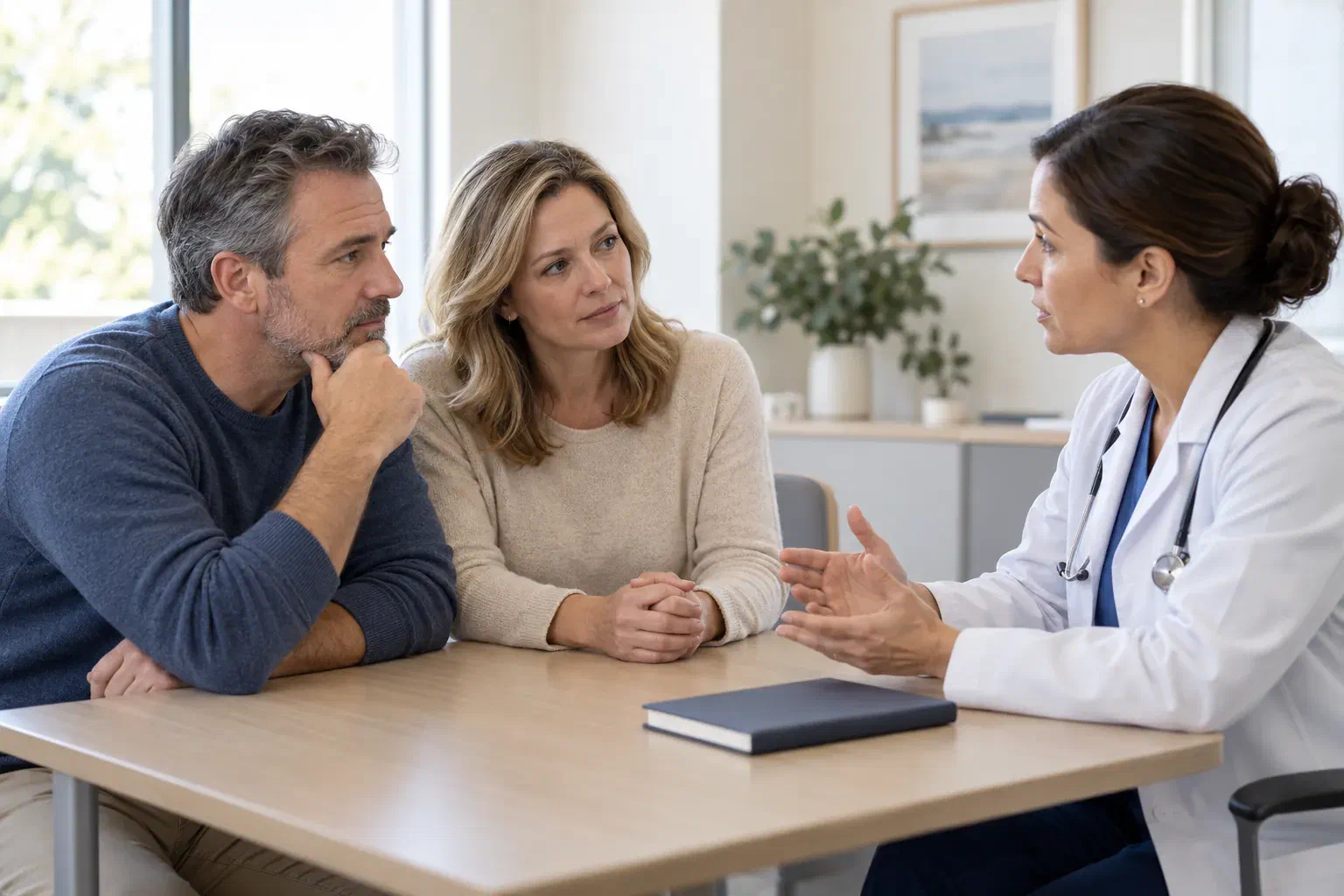 A couple discussing sleep concerns with a healthcare professional