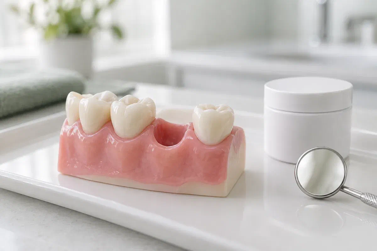 Illustrative dental teaching model showing an empty socket between neighbouring teeth