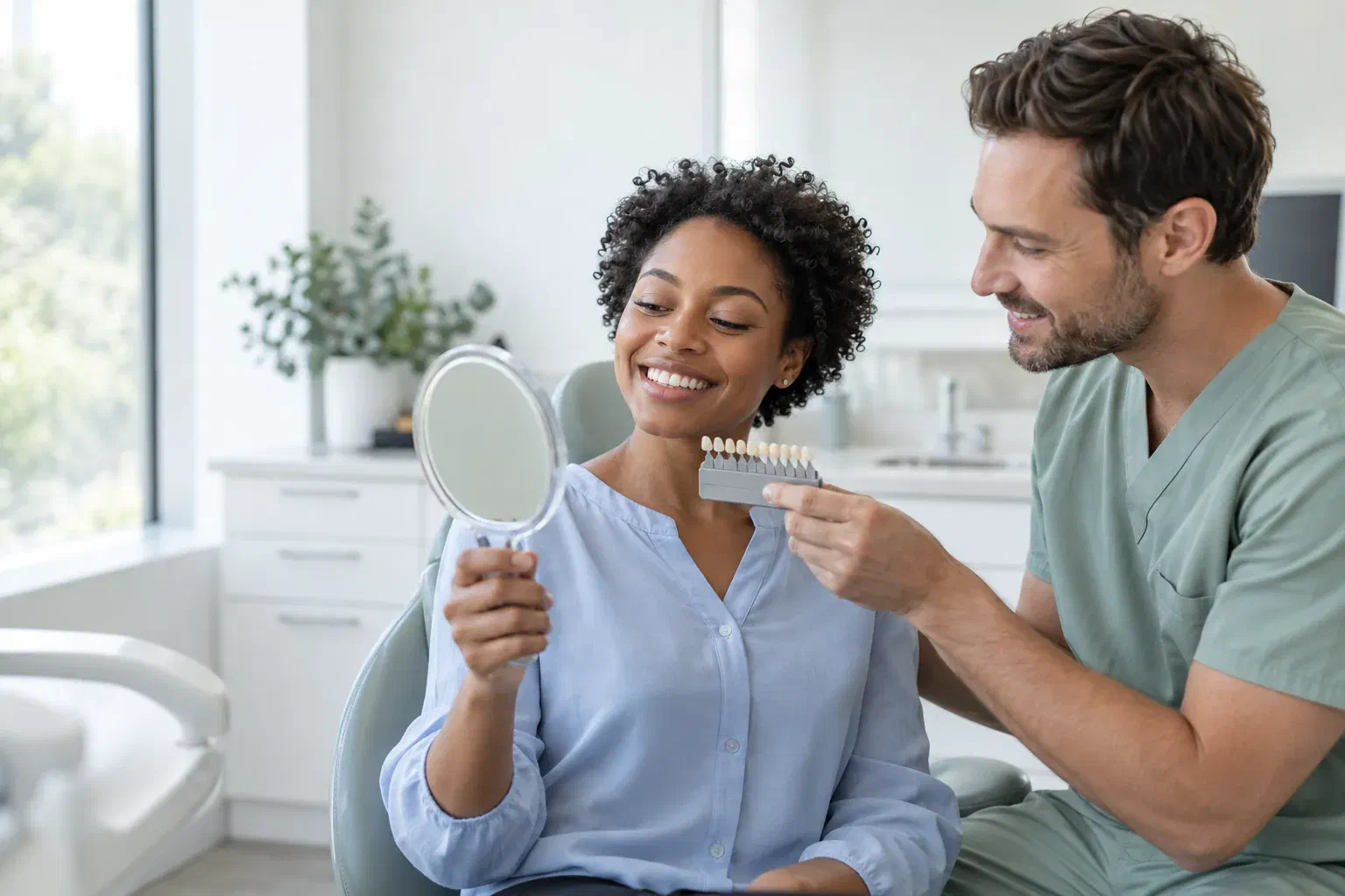 Illustrative conversation about the appearance of a tooth-coloured repair